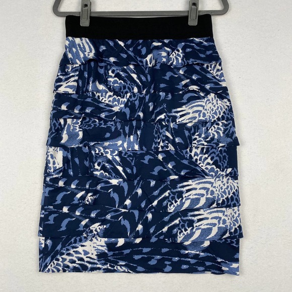 Alfani Women's Size 6‎ Blue Abstract Pattern Tiered Pencil Elastic Waist Skirt - Picture 1 of 7